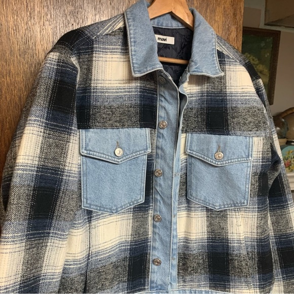 Mavi Nellie Denim Jacket Denim Jacket | Grey Plaid NWOT A3 - Picture 6 of 12